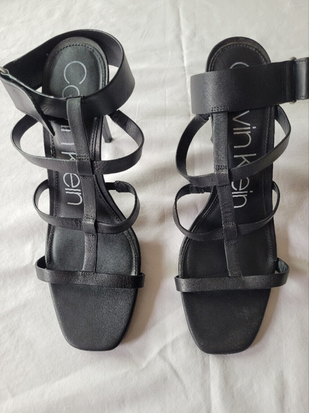 Calvin Klein Black Strappy Square-Toe Heels Size 9.5